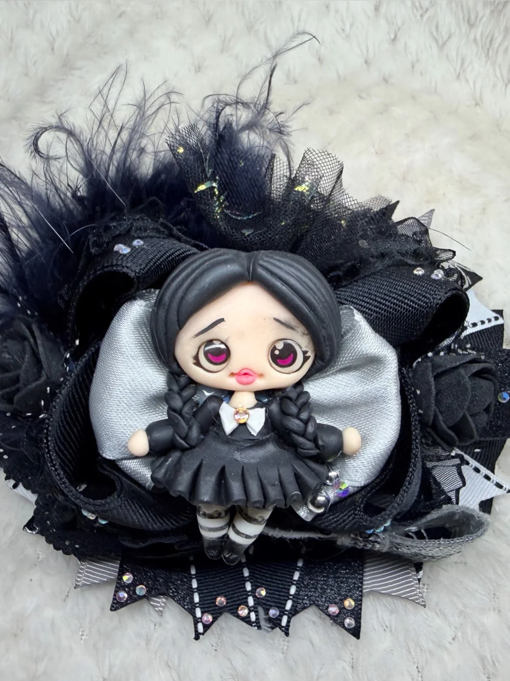 Large Wednesday Addams Hair Bow Clip - Cute Kawaii Gothic Lolita
